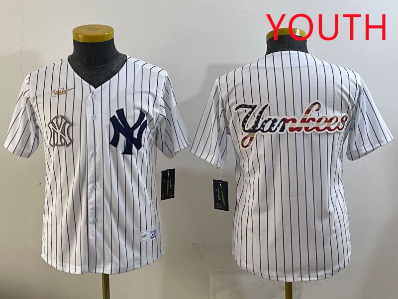 Youth 2025 New York Yankees Blank White Stripe Throwback Nike MLB Jersey style 36